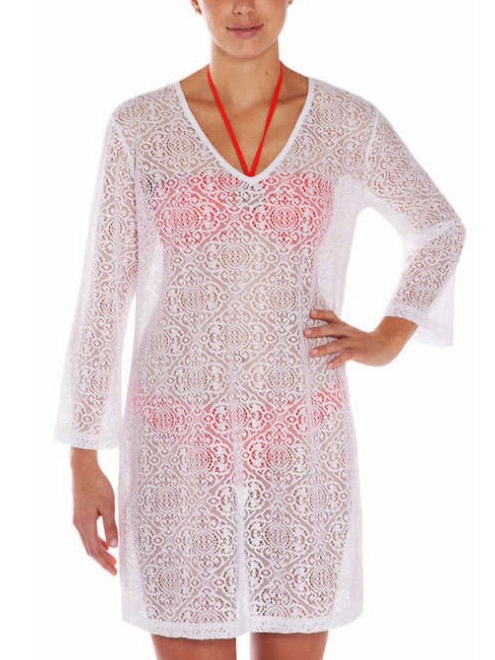 Mario Serrani White Lace Swim Cover Up Large Resort Beachwear Coastal Vacation
